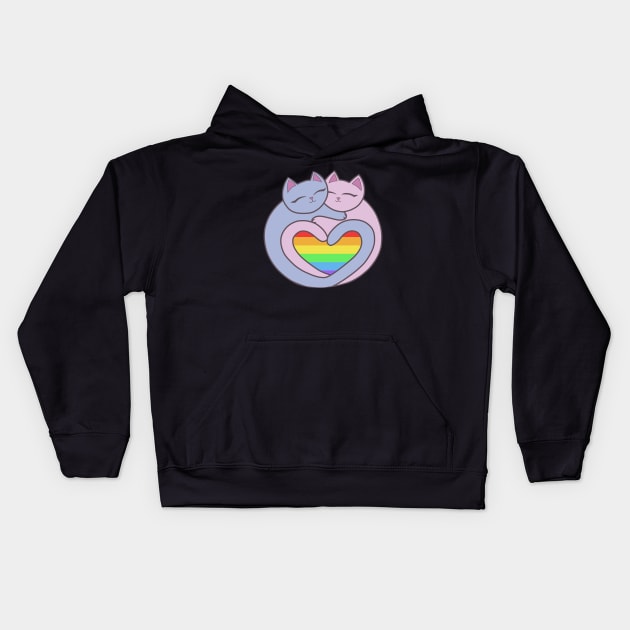 Rainbow Pride Heart Cats Kawaii Kids Hoodie by xenotransplant